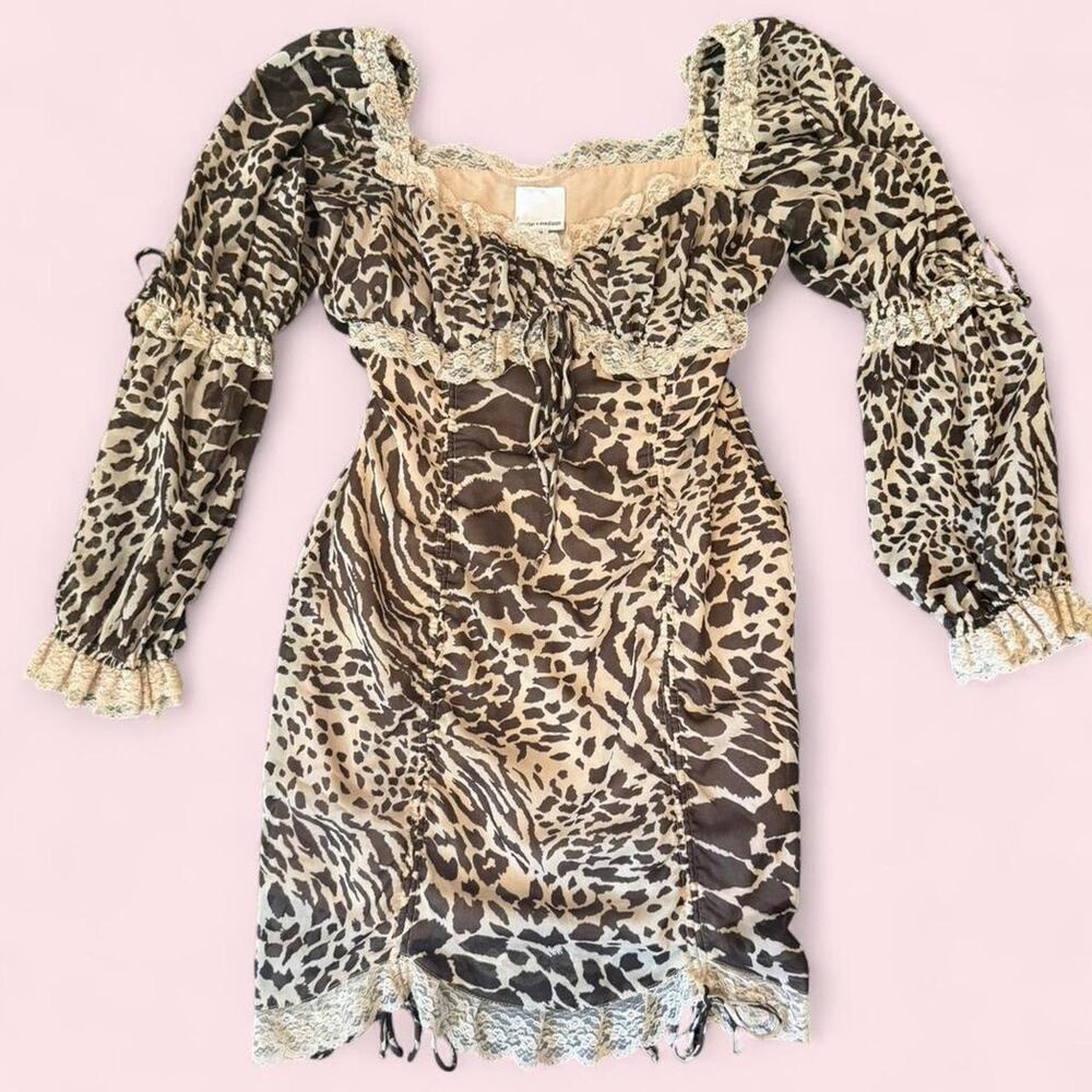Skylar+Madison Milkmaid Mini Dress Animal Print Coquette Sexy Bodycon Y2K Size M